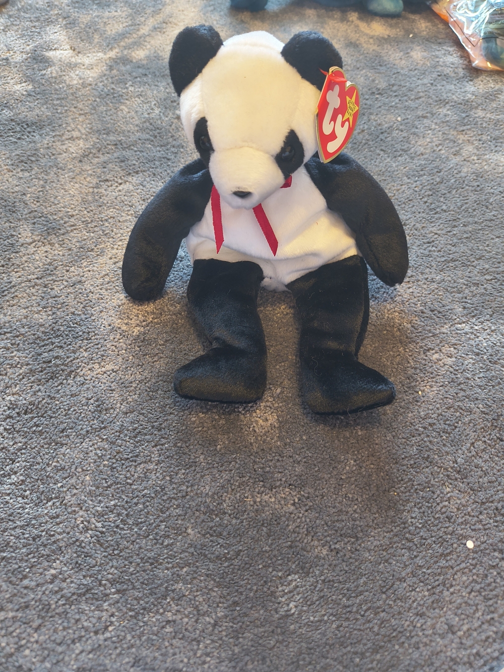 Ty Beanie Babies Plush Panda with Red Ribbon